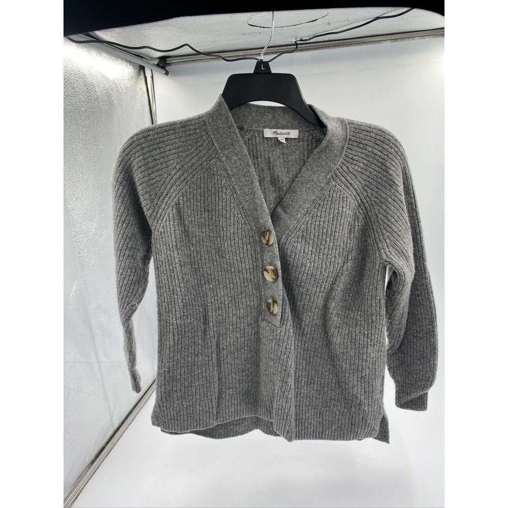 MADEWELL Ribbed Lyle Henley Sweater Gray Pullover Merino Wool ~ XXS